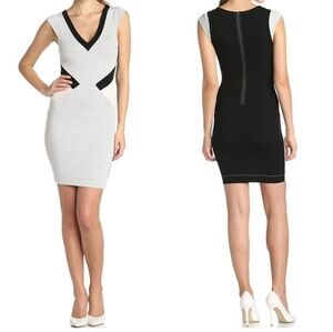 🩵FRENCH CONNECTION Bodycon Dress Color Block Cap Sleeve Vneck Fitted